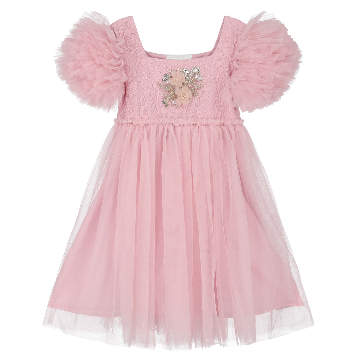 Girls Pink Embellished Tulle Dress, 1, hi-res image number null